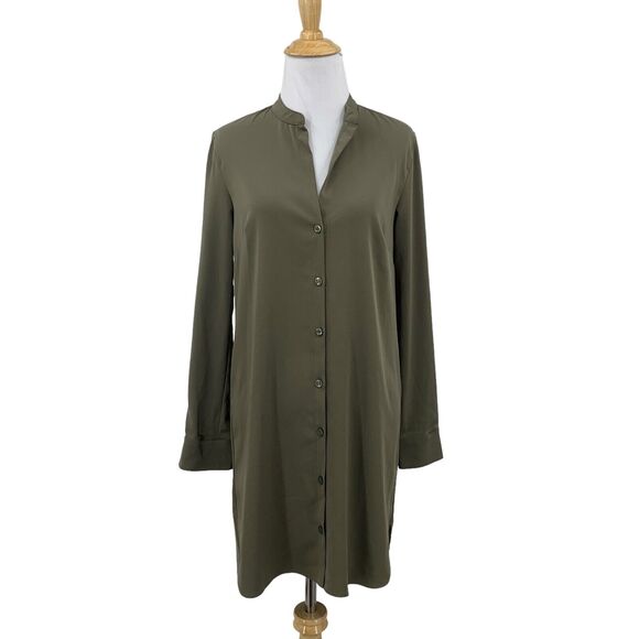 BCBGeneration Dress Women XXS 2XS Avocado Cutouts Sleeves Button Front Shirttail - Picture 1 of 16